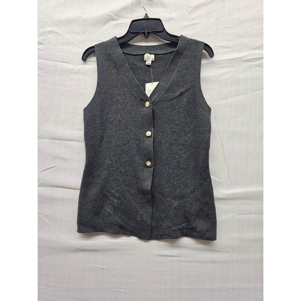 A New Day Womens Charcoal Gray‎ Button Front V-Neck Sweater Vest Medium NWT